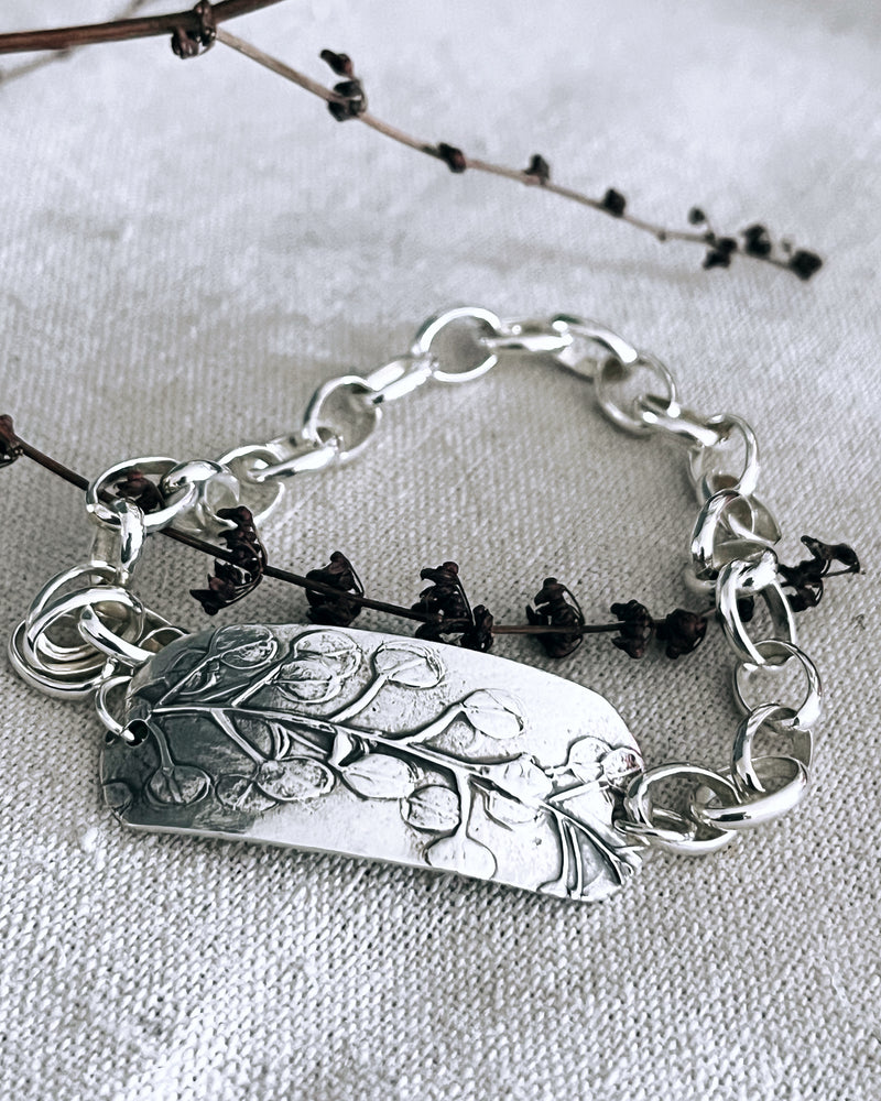 Botanical impressed silver bracelet