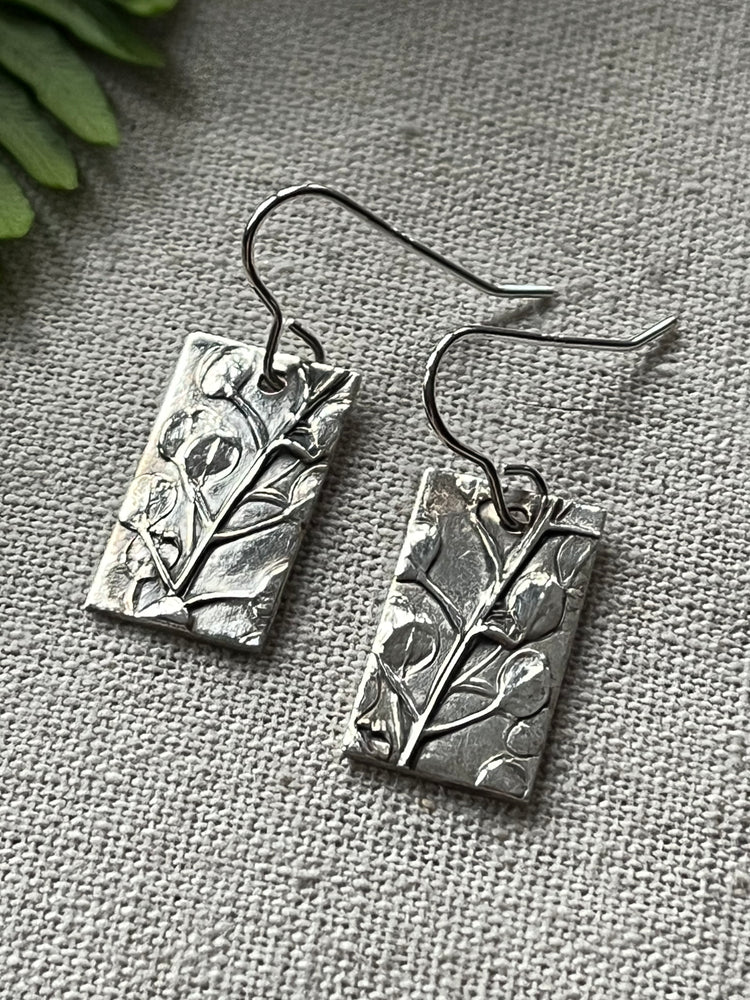 Botanical silver impressed earrings