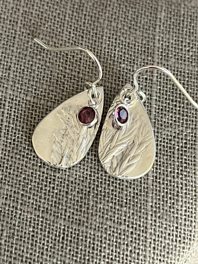 Fine silver teardrop earrings with amethyst crystals