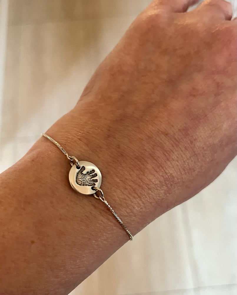 Dainty slider bracelet with mini hand, foot or pawprint